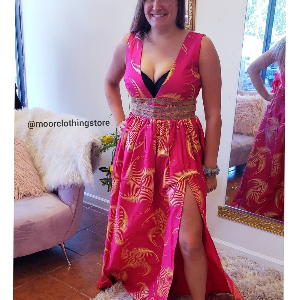 African print split dress
